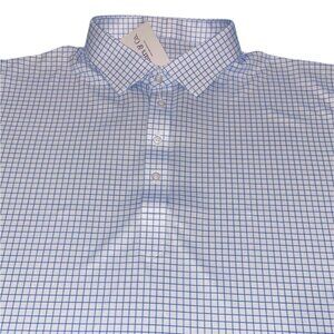NWT Collars & Co Men's Sz 2XL Relaxed Dress Collar Polo Shirt Thin Blue Check